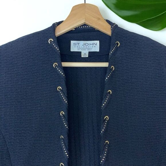 St. John Collection Textured Knit Blazer with Gold Grommet Detail - Picture 7 of 10